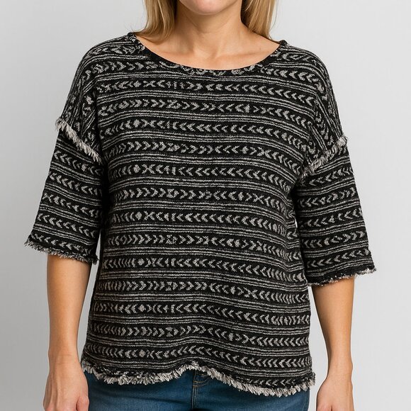 Jacqueline de Yong Black and White Chevron Pattern Eyelash Trim Top GUC- size XS - Picture 1 of 12